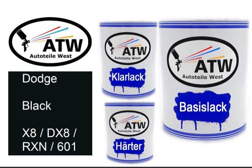 Dodge, Black, X8 / DX8 / RXN / 601: 1L Lackdose + 1L Klarlack + 500ml Härter - Set, von ATW Autoteile West.